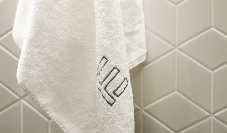 Towel hanging in bathroom